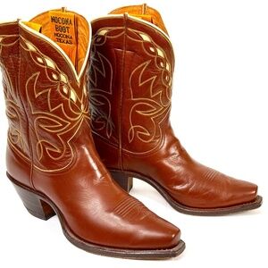 Nocona 50's Pee Wee Cowboy Boots Mn Sz 10C Cloth Pulls Brown Inlays Vtg 1950s